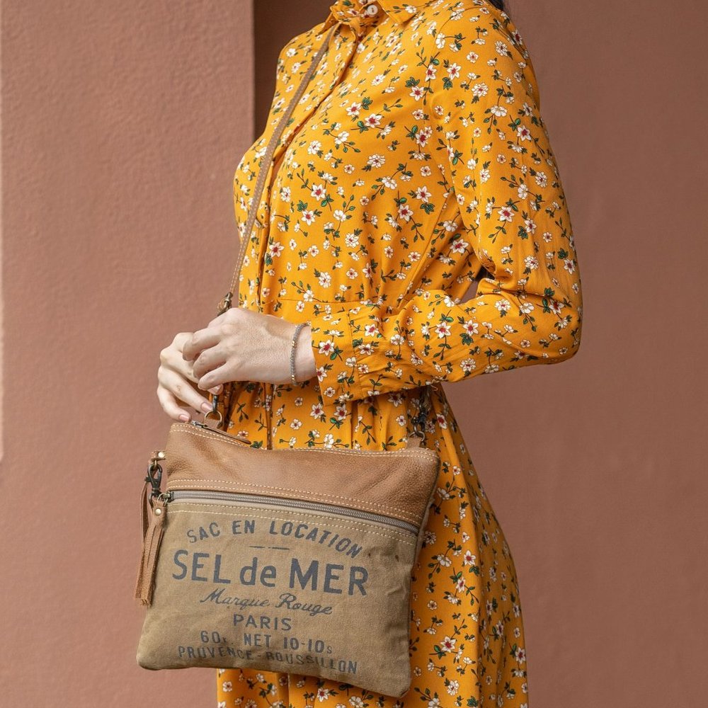 French Toast Small Crossbody purse recycled canvas - Picture 3 of 8